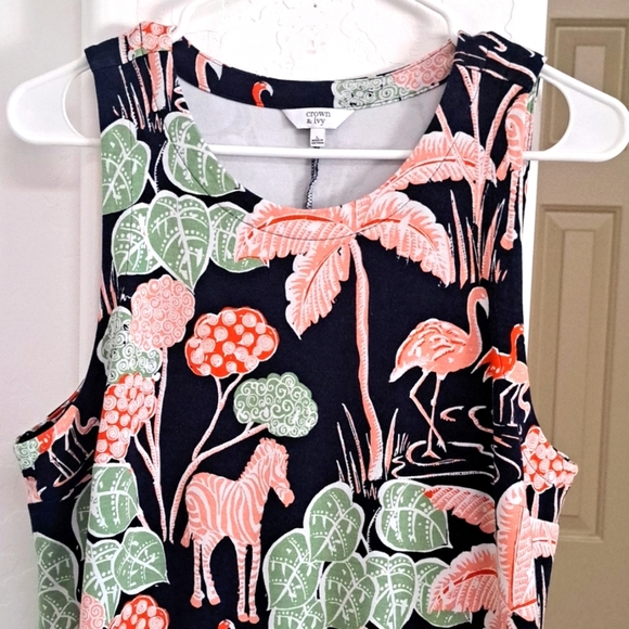 Crown & Ivy Black Dress with Pink and Green Tropical Print Size Large - Picture 5 of 10
